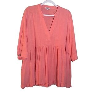 White Birch earthy artsy peach boho Lagen look linen blend Large ruffle blouse